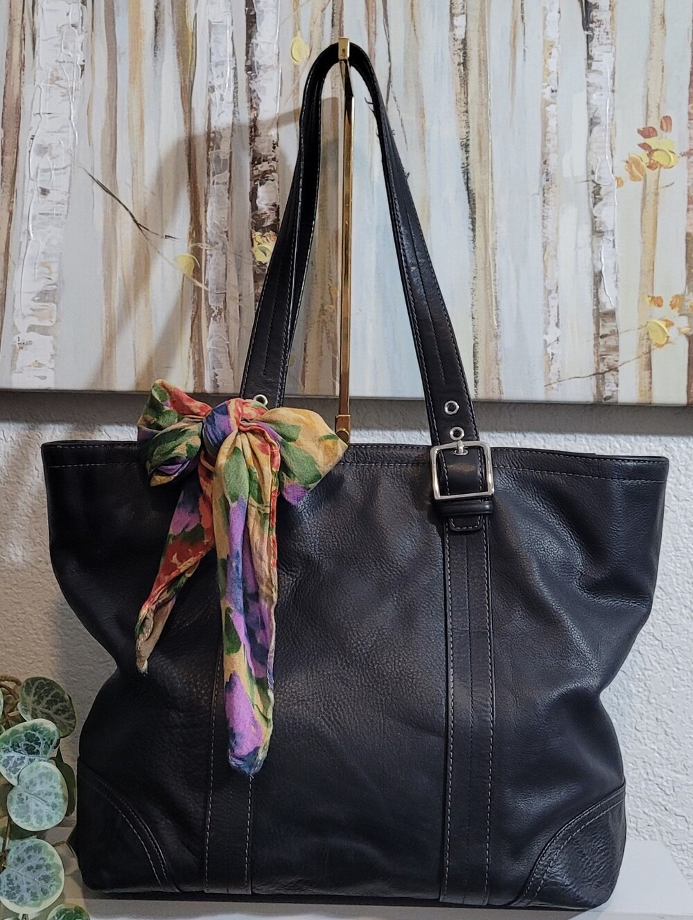 Classic Y2K  Coach F11202 Black Leather Large Hampton Carryall  Tote Bag